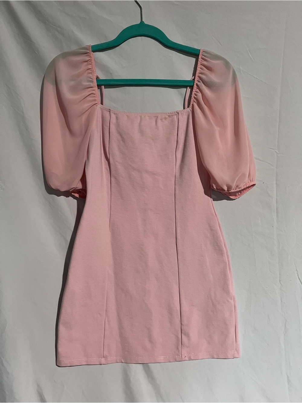 Blue Blush Pink Square-Neck Puff Sleeve Mini Dress